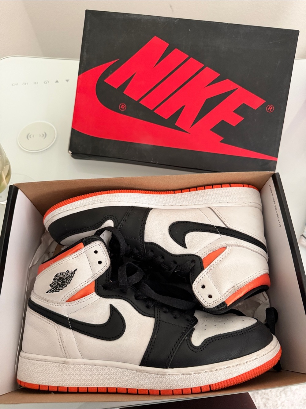 Nike Men’s Air Jordan 1 High White/Black/ Electro Orange Sneakers
